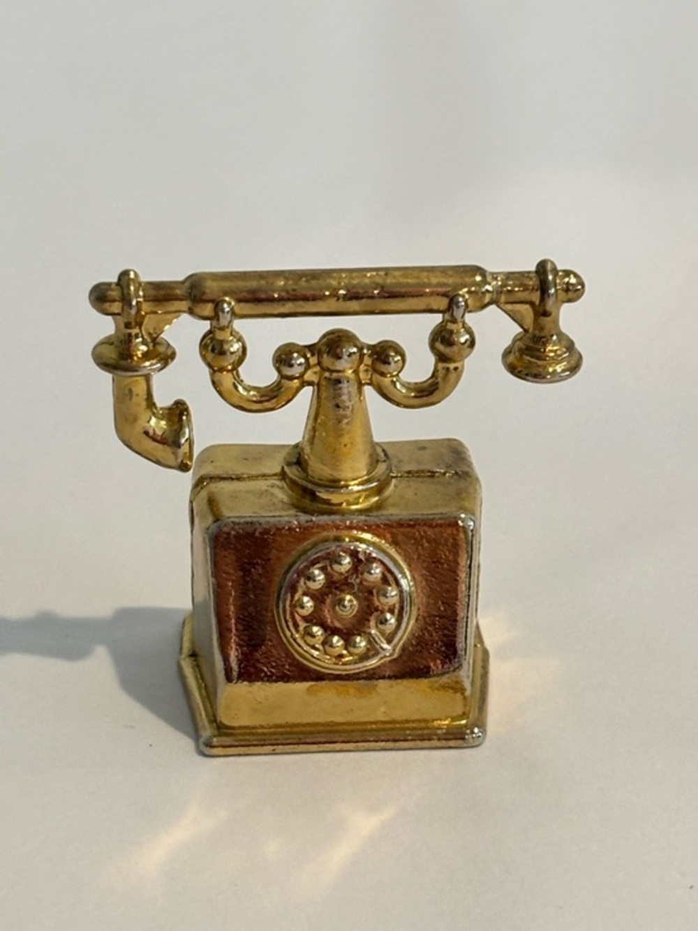 VINTAGE brass rotary phone mini mid cent ornament old school collectible phone